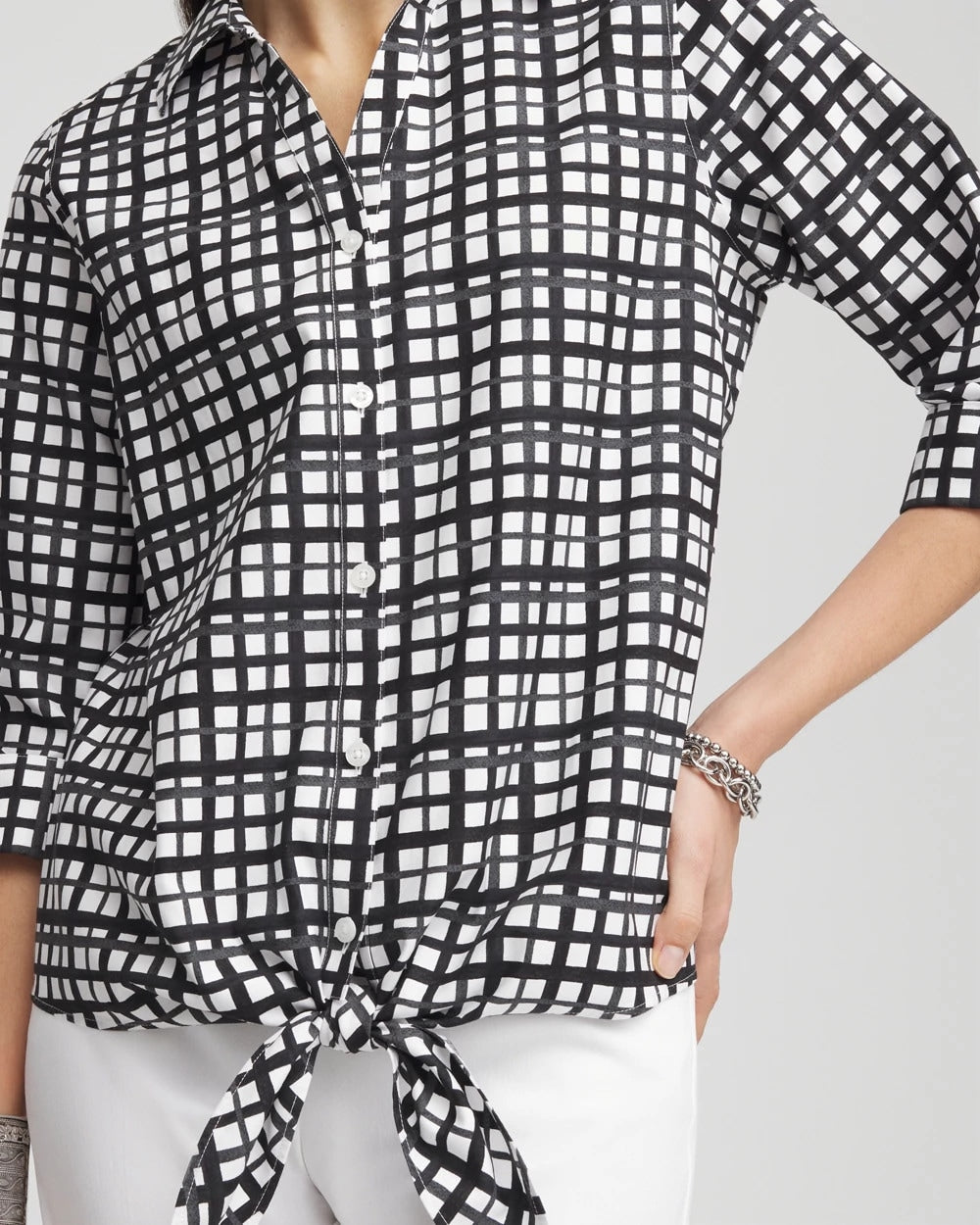 Chico's No Iron™ Plaid Tie-Front Top
