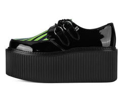 T.U.K. Shoes Black Patent Green Zebra Hair Stratocreeper