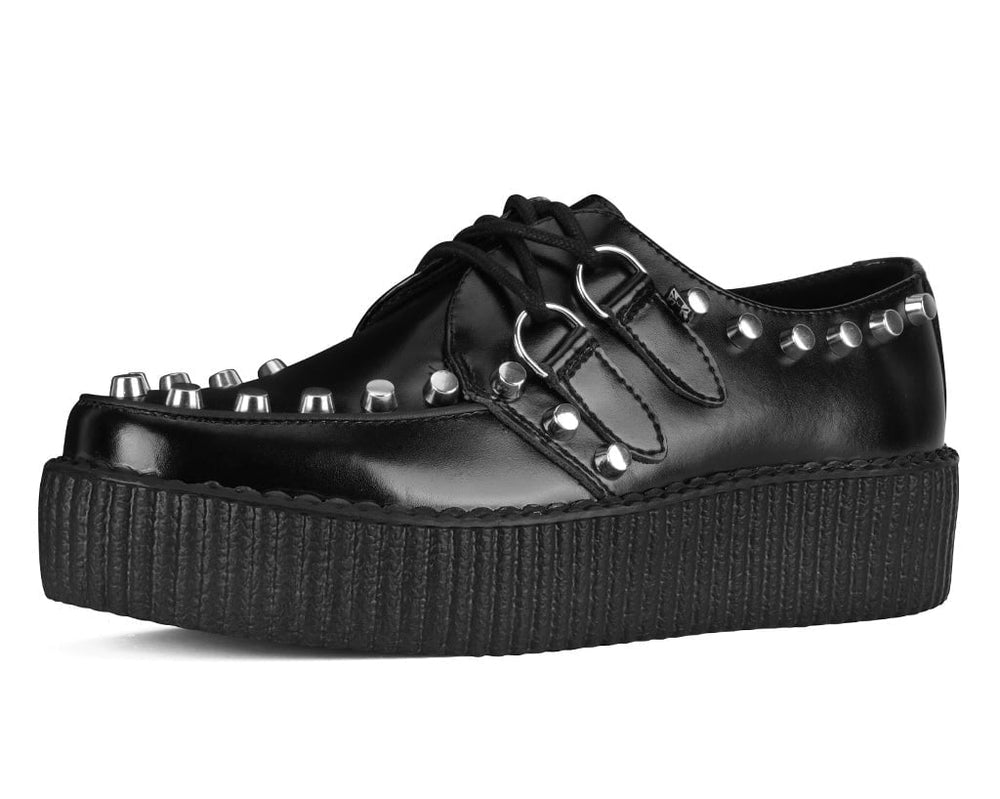 T.U.K. Shoes Black Leather Flat Studded Viva Mondo Creeper