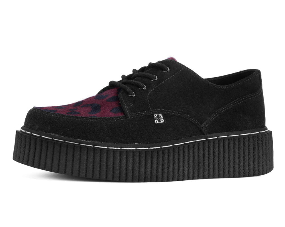 T.U.K. Shoes G3453 Black Suede Burgundy Leopard Hair Vintage Creeper
