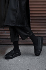 T.U.K. Shoes G3450 Black Waxy Leather Loafer Vintage Creeper