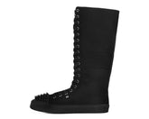 T.U.K. Shoes A3482 Black Canvas Knee Hi Spike Toe Sneaker Boot