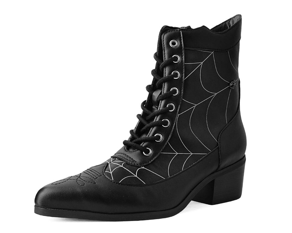 T.U.K. Shoes T2312L Black Victorian 8-Eye Spiderweb Pointed Anarchic Heel