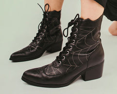 T.U.K. Shoes T2312L Black Victorian 8-Eye Spiderweb Pointed Anarchic Heel