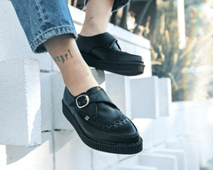 T.U.K. Shoes A9324 Black TUKskin™ Pointed Buckle Creeper
