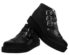 T.U.K. Shoes A9325 Black TUKskin™ 3-Buckle Pointed Creeper Boot