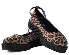 T.U.K. Shoes A9541L Leopard Pointed Ballet Ankle Strap Creeper