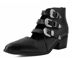 T.U.K. Shoes A9625L Black Western Buckle Block Heel
