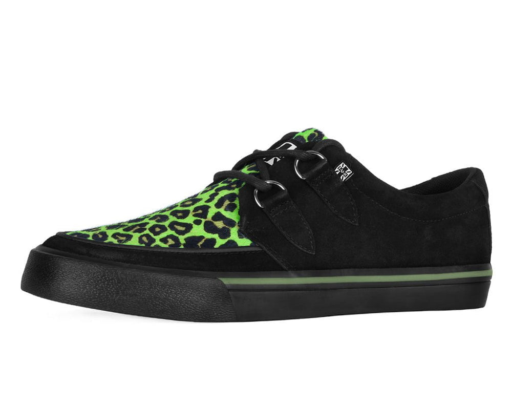 T.U.K. Shoes A3399 Black & Green Leopard Suede Creeper Sneaker
