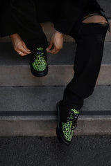 T.U.K. Shoes A3399 Black & Green Leopard Suede Creeper Sneaker