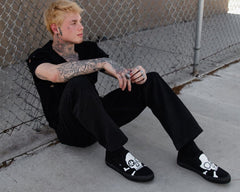 T.U.K. Shoes A3352 Black Skull Canvas Slip-On Sneaker