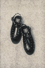 T.U.K. Shoes Black Leather Flat Studded Viva Mondo Sandal