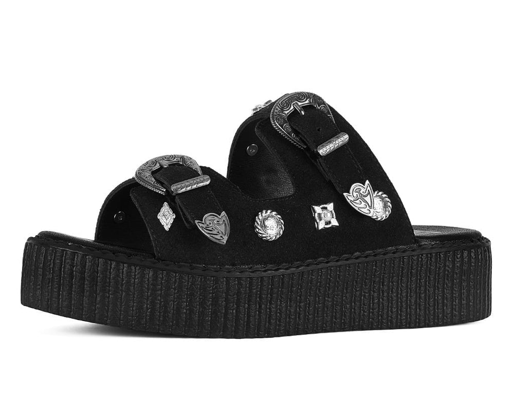 T.U.K. Shoes Black Suede Western 2 Strap Viva Mondo Sandal