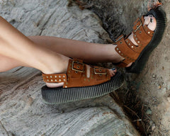 T.U.K. Shoes V3344L Brown Suede Flat Stud Viva Mondo Sandal