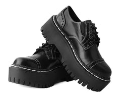 T.U.K. Shoes A3030L Black Burnished Contrast Stitch Double Decker Brogue