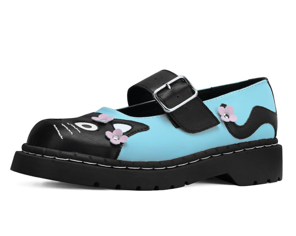 T.U.K. Shoes T2368 Black & Baby Blue Flower TUKskin Kitty Mary Jane