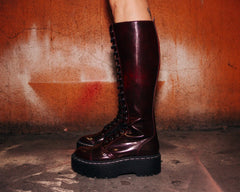 T.U.K. Shoes A3187 Burgundy Rub-Off Knee-High Double Decker Boot