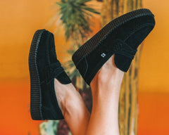 T.U.K. Shoes F9982 Black Suede Penny Loafer Viva Low Creeper