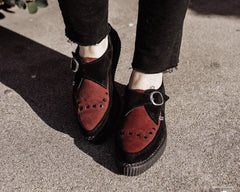 T.U.K. Shoes A9592 Black & Burgundy Suede Pointed Buckle Creeper