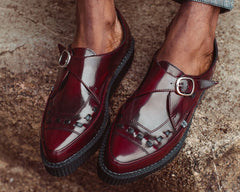 T.U.K. Shoes A9856 Burgundy Rub Off TUKskin™ Monk Buckle Creeper