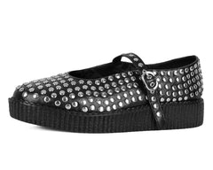 T.U.K. Shoes F3275L Black TUKskin Flat Stud Viva Low Mary Jane