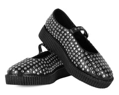 T.U.K. Shoes F3275L Black TUKskin Flat Stud Viva Low Mary Jane