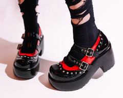 T.U.K. Shoes A3274L Black & Red Patent Brogue Bubble Mary Jane