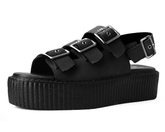 T.U.K. Shoes V3141L Black Faux Suede 3-Buckle Mondo Sandal