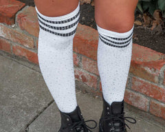 T.U.K. Shoes TSK1124 Black & White Varsity Rhinestone Over-The-Knee Sock TSK1124-OS