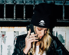 T.U.K. Shoes HT03-OS Black Skull Embroidery Beanie HT03-OS