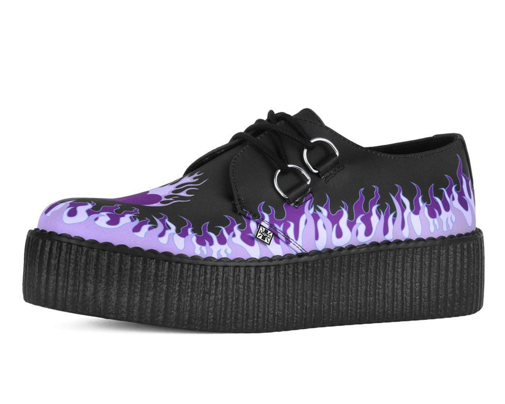 T.U.K. Shoes V3409 Black & Purple Flaming Heart Viva Mondo Creeper
