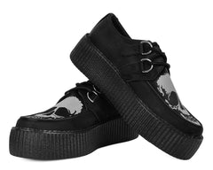 T.U.K. Shoes V3221 Black Satin Glow Skull Viva Mondo Creeper