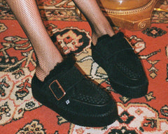 T.U.K. Shoes V3235L Black Suede Wool Creeper Mule