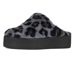 T.U.K. Shoes V3445L Grey Leopard Faux Fur Creeper Mule