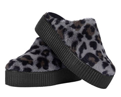T.U.K. Shoes V3445L Grey Leopard Faux Fur Creeper Mule