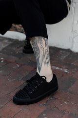 T.U.K. Shoes A3428 Black Twill Spiked Lace Up Sneaker