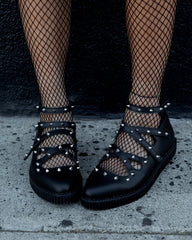T.U.K. Shoes A3421L Black Studded Cross Strap Mary Jane
