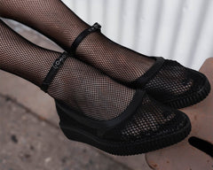 T.U.K. Shoes A3211L Black Fishnet Pointed Ballet Creeper