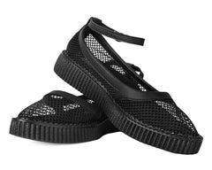 T.U.K. Shoes A3211L Black Fishnet Pointed Ballet Creeper