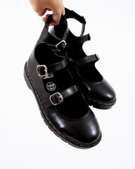 T.U.K. Shoes T2354 Black calf TUKskin 3 Strap Mary Jane