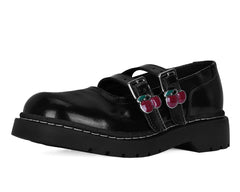 T.U.K. Shoes T2345 Black Leather Cherry Buckle Mary Jane