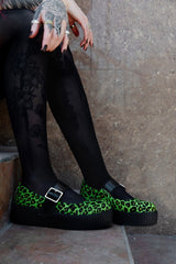 T.U.K. Shoes V3413L Green Leopard Cow Hair Mondo Mary Jane
