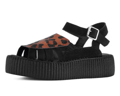 T.U.K. Shoes V3463L Black Suede Leopard Front Viva Mondo Sandal