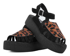 T.U.K. Shoes V3463L Black Suede Leopard Front Viva Mondo Sandal