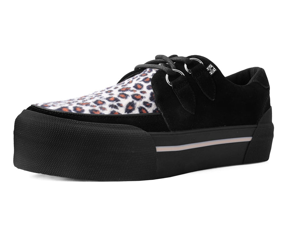 T.U.K. Shoes A3137 Black & Leopard Suede Platform Creeper Sneaker