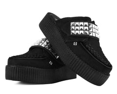 T.U.K. Shoes V3476L Black Suede Studded Strap Creeper Mule