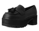 T.U.K. Shoes A9938L Black TUKskin™ Fringe Loafer Platform