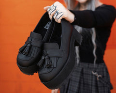 T.U.K. Shoes A9938L Black TUKskin™ Fringe Loafer Platform