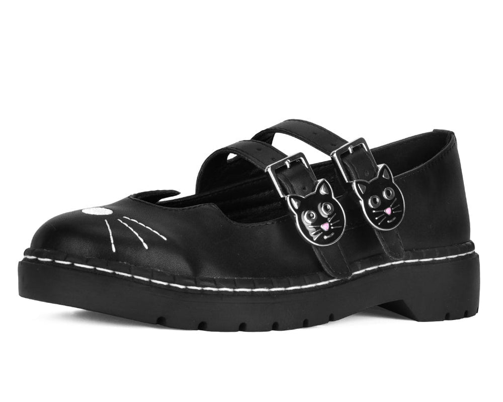 T.U.K. Shoes A3363L Black Leather 2-Buckle Kitty Mary Jane