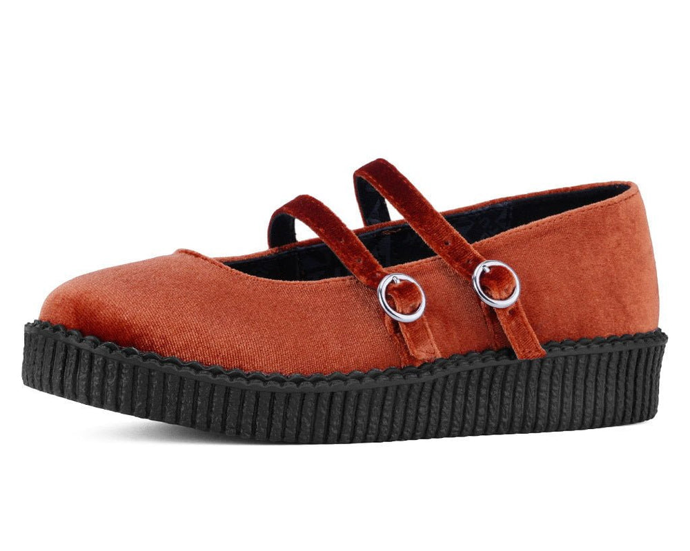 T.U.K. Shoes F3438L Orange Velvet 2-Strap Mary Jane